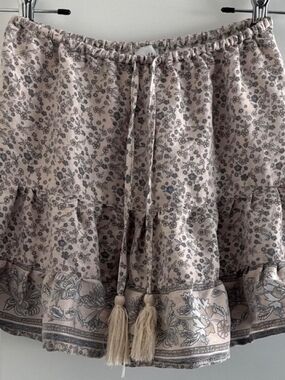 Boho Tiered Tassel Mini Skirtby Polly in Light Pink Floral
